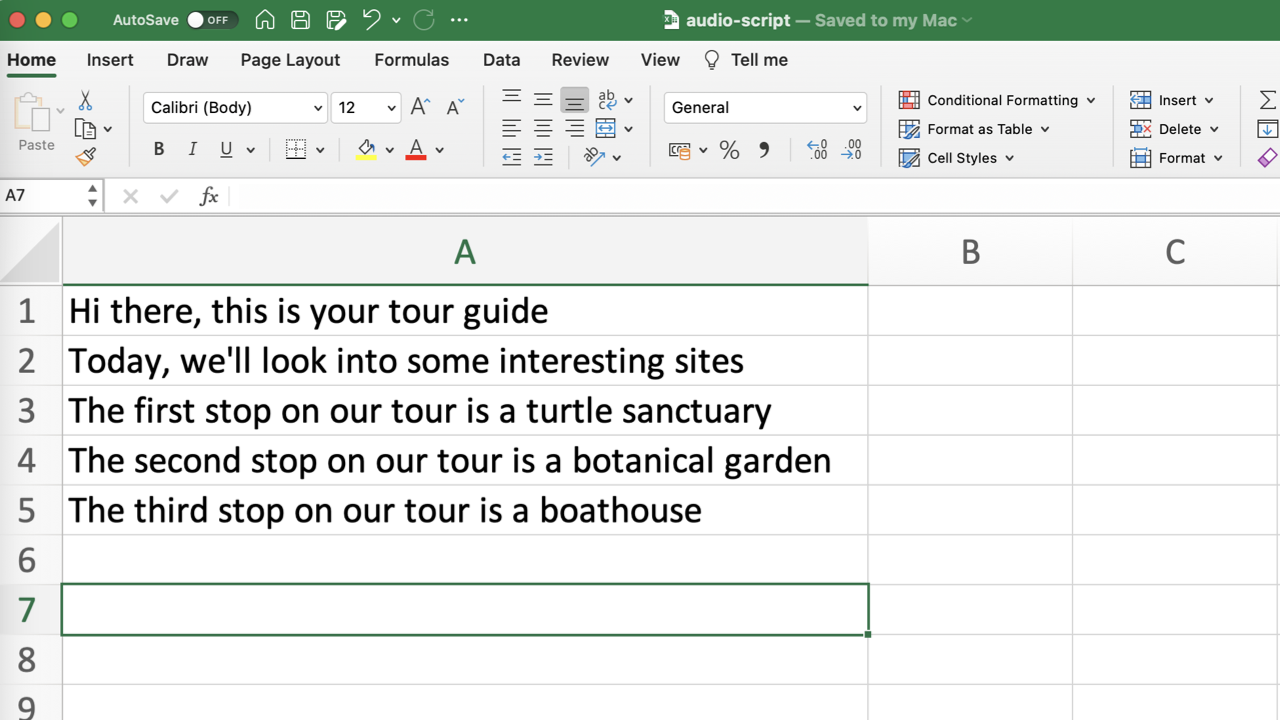 Prepare your script in Excel