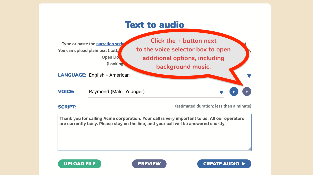 Open additional options to set background audio Open additional options to set background audio