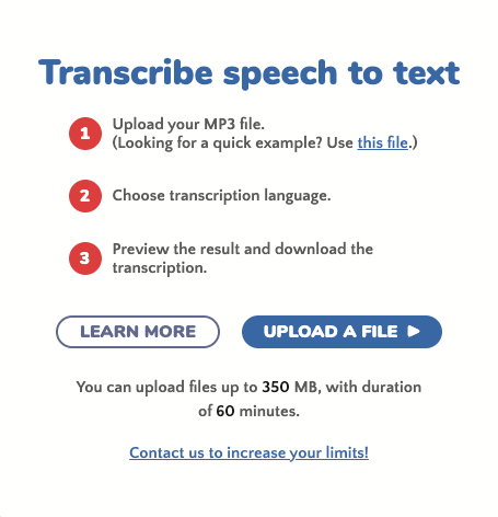 Upload your audio file for transcription Upload your audio file for transcription