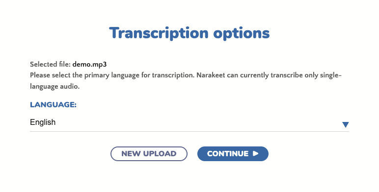 Select the transcription language Select the transcription language