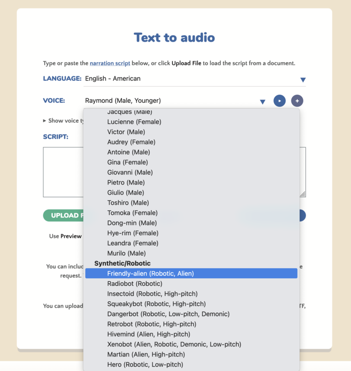Synthetic voices show as a separate group in the Voice list Synthetic voices show as a separate group in the Voice list